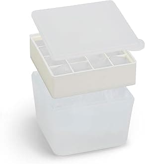W&P Ice Cube Silicone Freezer Ice Tray with Lid, Space-Saving, Stackable Design, Dishwasher Safe, Cream