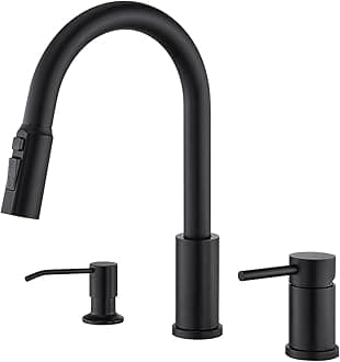 Kitchen Faucets with Soap Dispenser Tohlar Solid Stainless Steel Kitchen Faucet with Pull Out Sprayer 3 Modes Matte Black Modern Kitchen Sink Faucets High Arc Single Handle Faucet