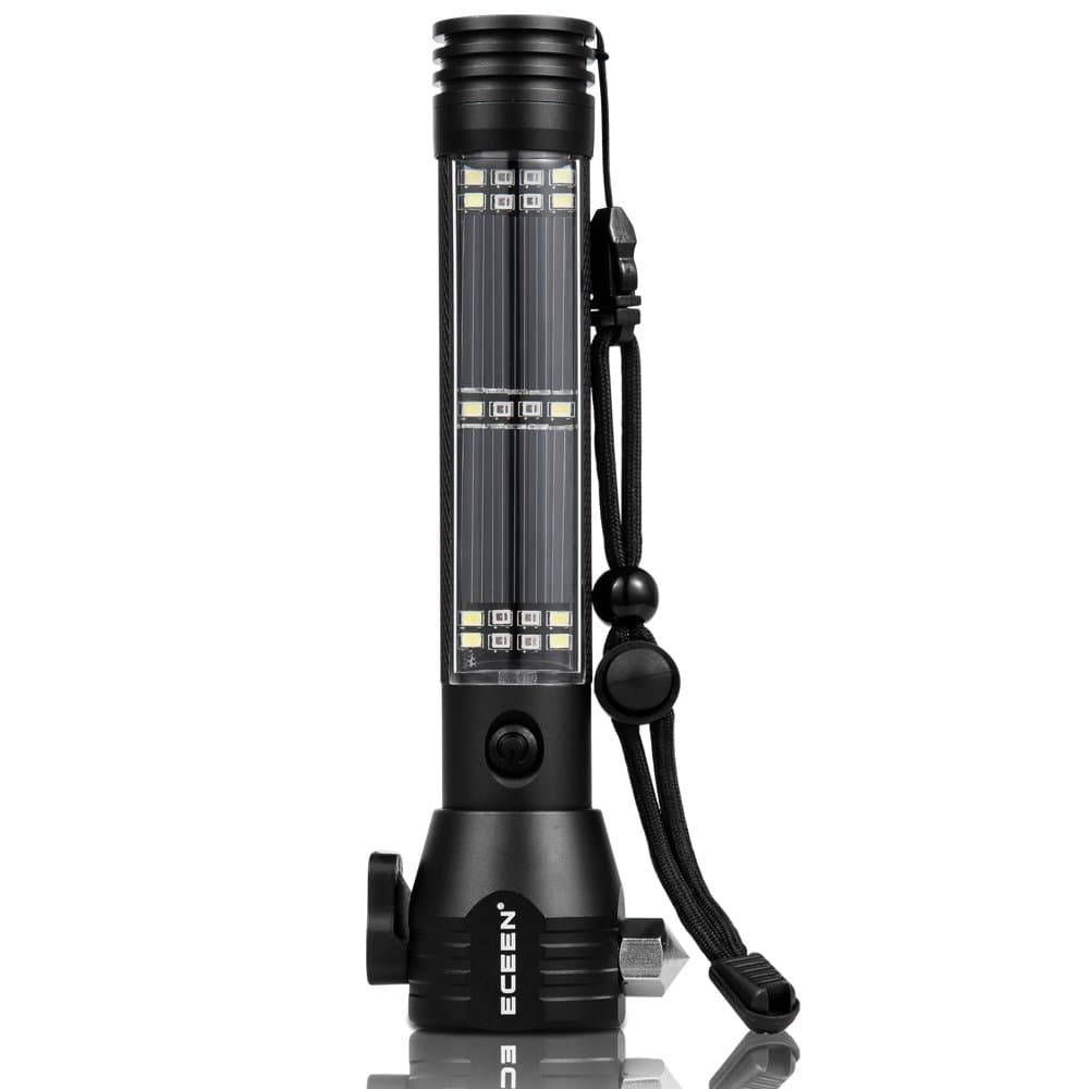 Car Flashlight - Tongth Solar Flashlights USB Torch Multi-functional LED Light with Car Emergency Tool, Attack Hammer, Cutting Knife, Compass Etc. for Camping, Travel, Hiking Safety