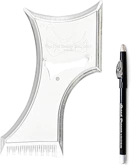 The Cut Buddy PLUS Beard Shaping Tool, Clear Template with Built-in Comb and Bonus Pencil, Ideal for Hairline, Beard, and Mustache Trimming