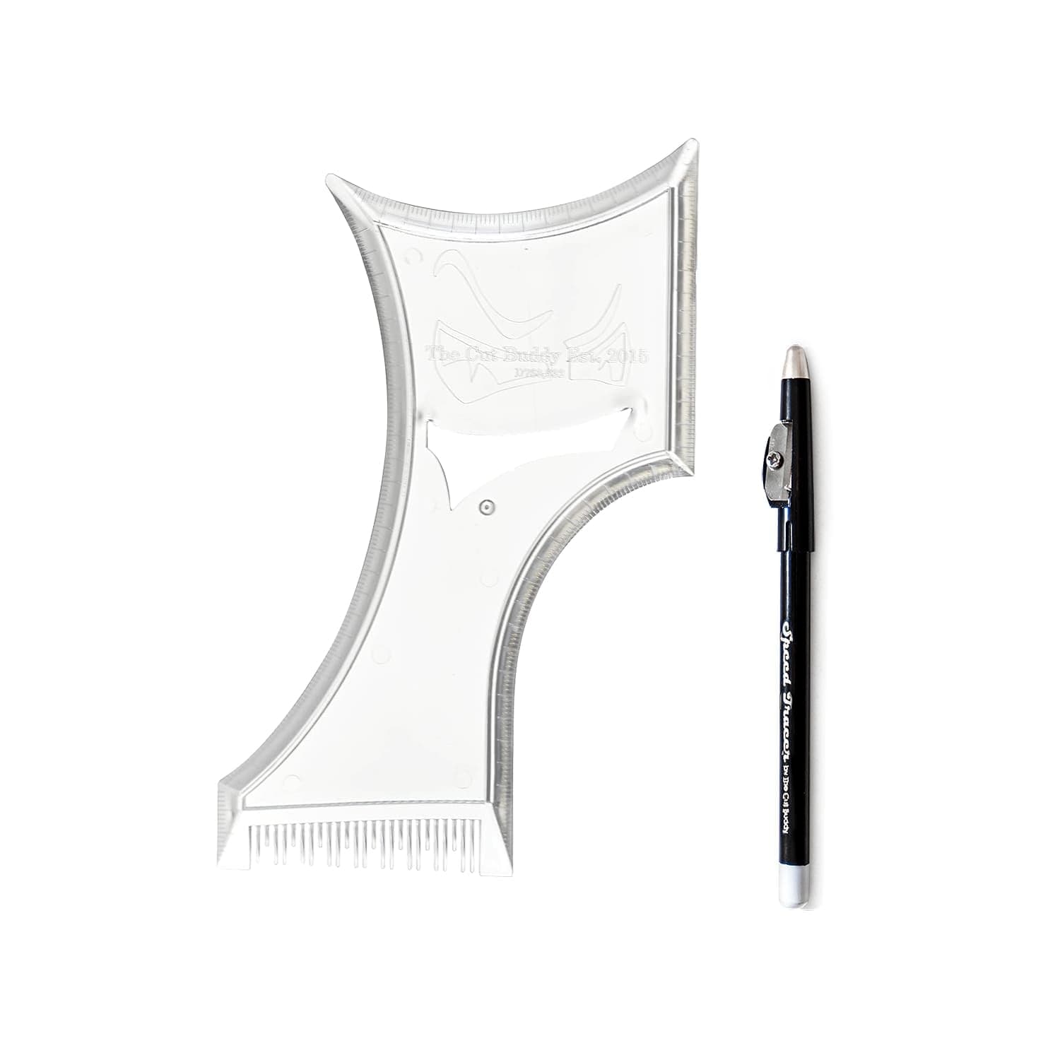 PLUS Beard Shaping Tool, Clear Template with Built-in Comb and Bonus Pencil, Ideal for Hairline, Beard, and Mustache Trimming