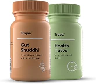 Traya Gut Health Combo Tablets, Immunity & Metabolism Boosters Tablets, Digestive Enzymes, Stress Relief, Acidity Remedies, Gutt Shuddhi (30 Tablets) + Health Tatva (60 Tablets)