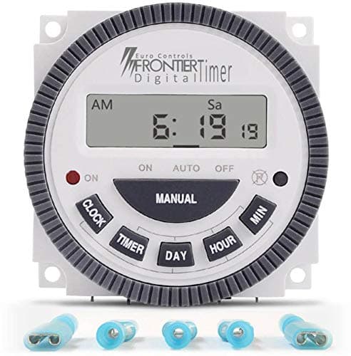 EuroControls Frontier TM619-2 30 Amps Digital Programmable Timer 5 Pin Volt-Free Countdown Program Replaceable Battery X2 Voltage Circuit - ABS (White and Grey)