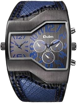 Watches - Oulms Luxury Brand Men's Watches Two Time Zone Quartz Watch Wide PU Strap 6 Colors Fashion Male Wristwatch Casual Man Hours