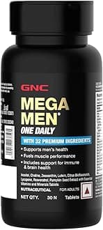 - GNC Mega Men One Daily Multivitamin|30 Tablets|32 Premium Ingredients|Promotes Men'S Well-Being|Supports Muscle Function|Boosts Immunity|Improves Memory & Focus|Formulated In Usa,1 Count,30 Servings