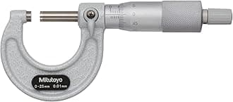 103-137 Outside Micrometer, Baked-Enamel Finish, Ratchet Stop, 0-25mm Range, 0.01mm Graduation, +/-0.002mm Accuracy
