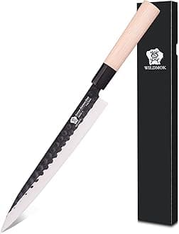WILDMOK Left Handed Sushi Sashimi Knife 10 Inch with German Stainless Steel Yanagiba Chef Kitchen Knives for Left Handed Cutting Sushi, Fish Filleting & Slicing Vegetable