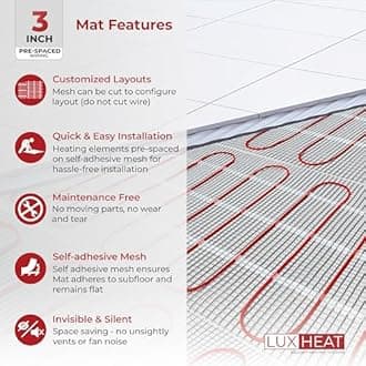 LuxHeat 150sqft Floor Heating Mat Kit – 120v Electric Radiant Heated Flooring System – Tile & Laminate Flooring Heating System - Includes UDG Programmable Thermostat w/GFCI, Alarm & Sensor