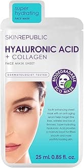 Hyaluronic Acid & Collagen Face Mask Sheet (1 Mask) with Vitamin E – Boosts Hydration, Improves Firmness & Elasticity, Reduces Fine Lines & Wrinkles, Brightens & Repairs Skin