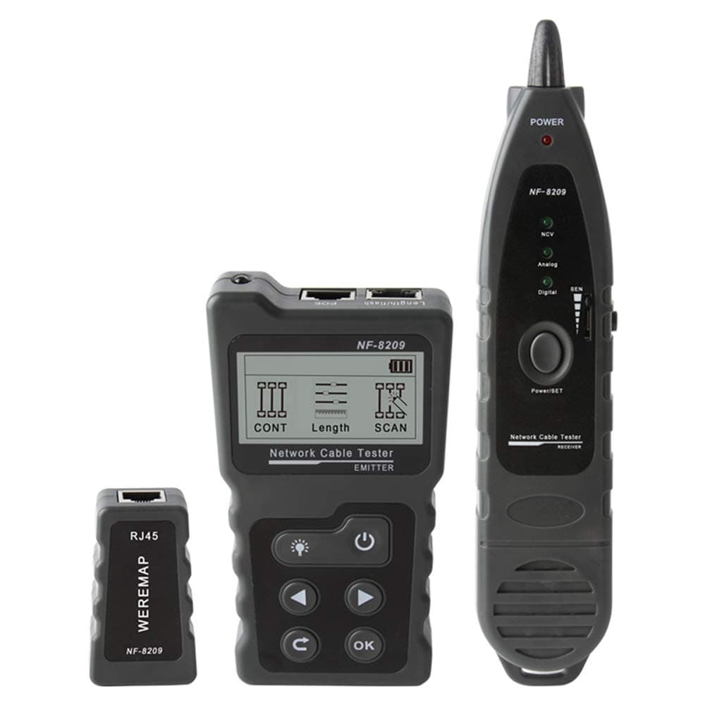 Network Cable Tester NF-8209 Wire Tracker Network Tool Scan Cable Wiremap Tester CAT5 CAT6 Cable Length Measurement, PoE Testing, NCV Function