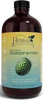Organic Soursop Bitters Liquid with Moringa and Aloe Vera - Infused with 10+ Herbs - 16 Ounces Vegan Blend