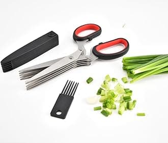 Herb Scissors, Kitchen Shears With 5 Blades and Cover, Multipurpose Cutting Herb Stripper, Dishwasher Safe, for Cutting Herbs and Papers, Black