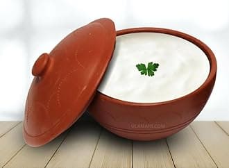 Terracotta Clay Pot with Lid for curd, yogurt bowl | Mitti Dahi Handi, Earthenware, Brown 1 Liter
