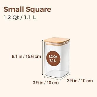 ComSaf 1.1L Glass Storage Containers with Lids, Glass Jars with Bamboo Lids, Clear Square Food Storage Jar Set of 9, Pantry Organizers and Storage for Flour Oat Pasta Tea Coffee Bean
