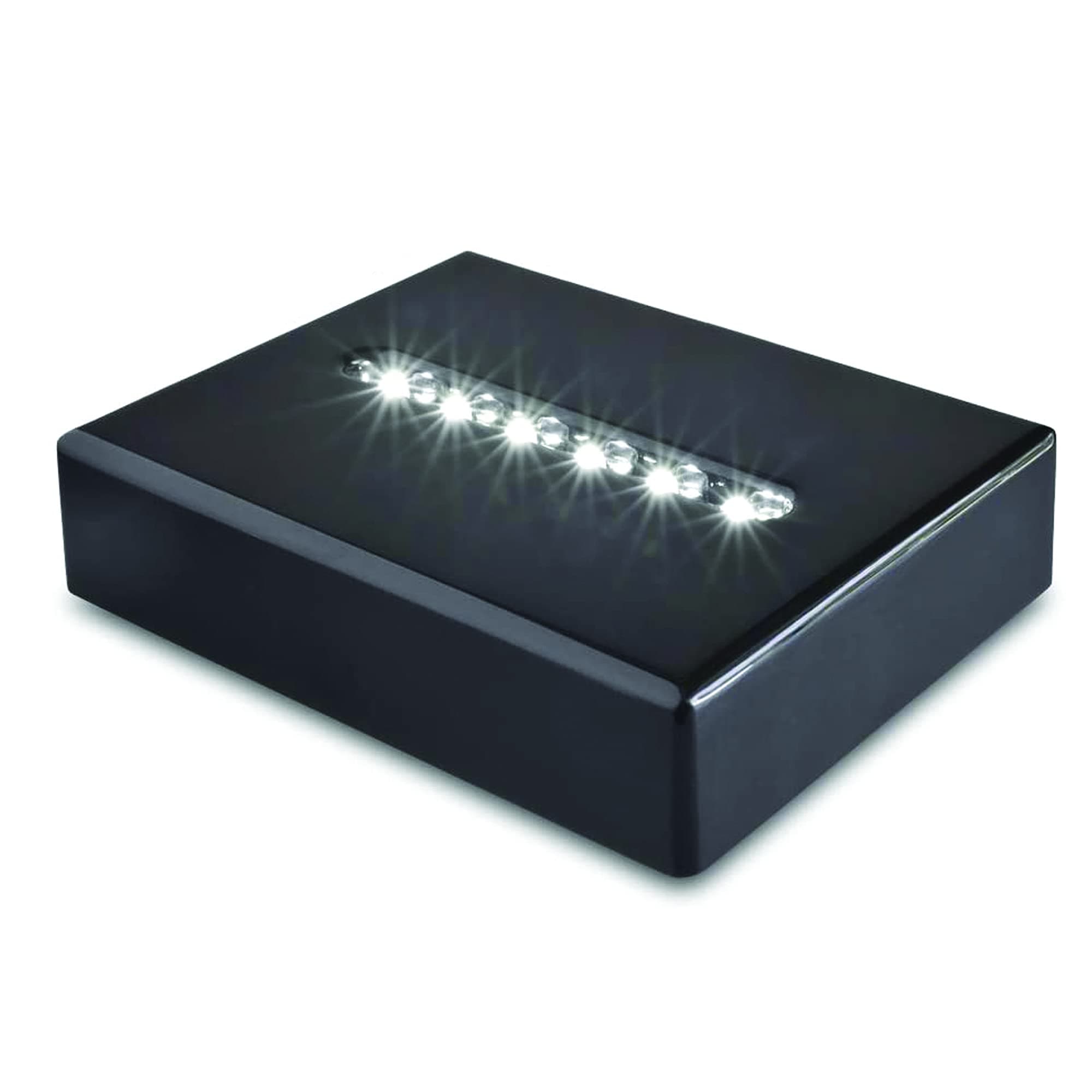 6 LED Light Pedestal - Rectangular Satin Matte Black Lacquer White Light Stand Base for 3D Art Glass, Room Decor and Gemstones and Crystals - AC/USB Adapter Powered (Black)