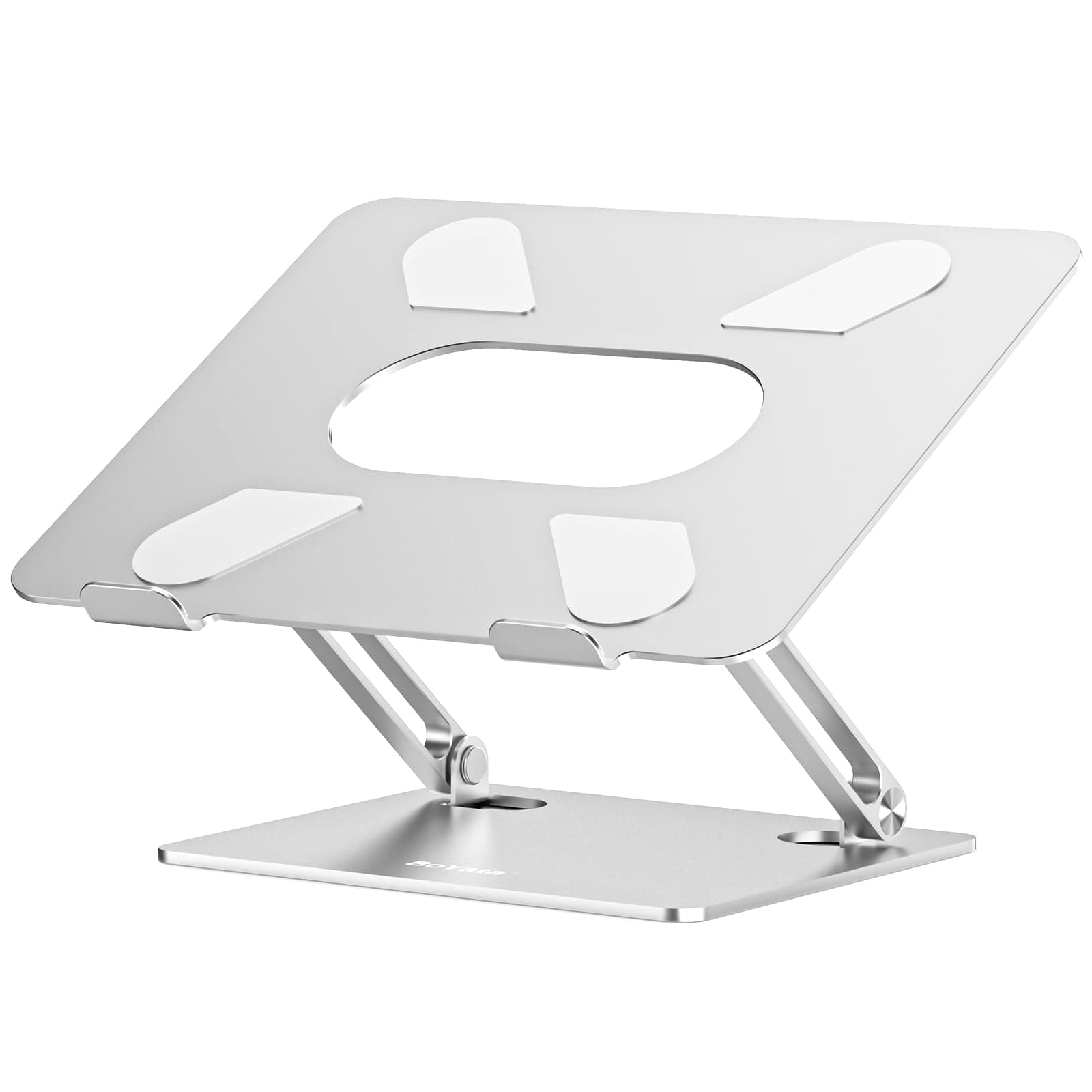 BoYata Laptop Stand, Adjustable Multi-Angle Laptop Holder, Compatible for Laptops up to 17 inches, Sturdy Aluminum & Silicone, Silver