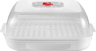 Microwave Steamer with Lid and Tray, Large Square Drain Basket, Vegetable Storage Plate, Kitchen Cookware Food Container Supplies