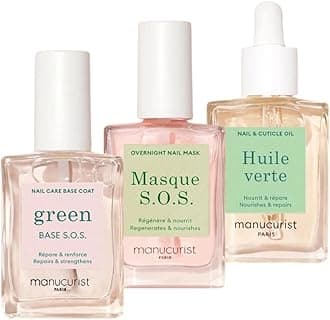 Manucurist Rescue Kit - Nail Care Kit - Nail Repair for Damaged Nails : 1 Strengthening Base Coat, 1 Night Mask, 1 Nail Cuticle Oil - Nail Strengthener For Damaged Nails - Nails Care Gifts for Women