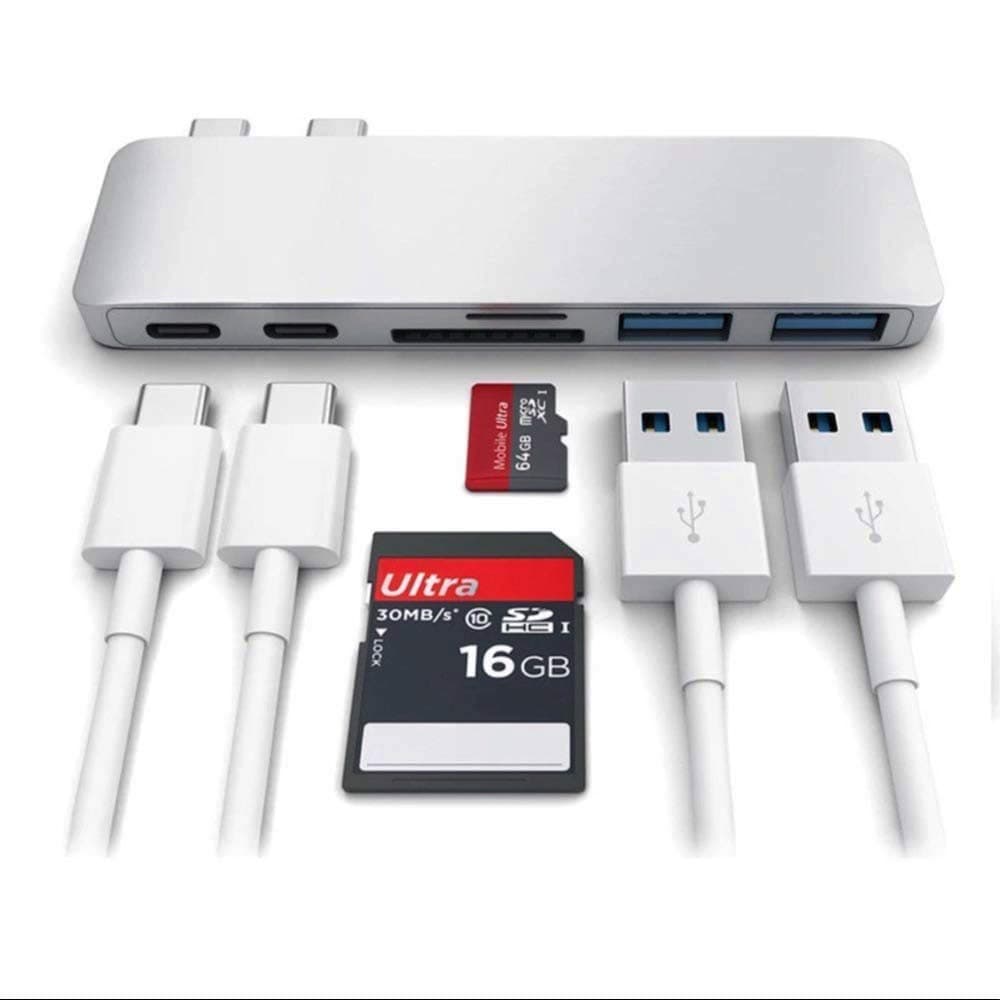 USB 3.0 Card Reader 4 in 1 with Micro USB Type C Lightning Connector OTG HUB Adapter, TF Flash Memory Card Readers for Cameras iPhone iPad Mac Android Phone External Storage Stick(Silver)