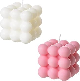 ACITHGL Bubble Candle - Cube Soy Wax Home Decor Scented Candle Set 2 Pieces (White+Pink)