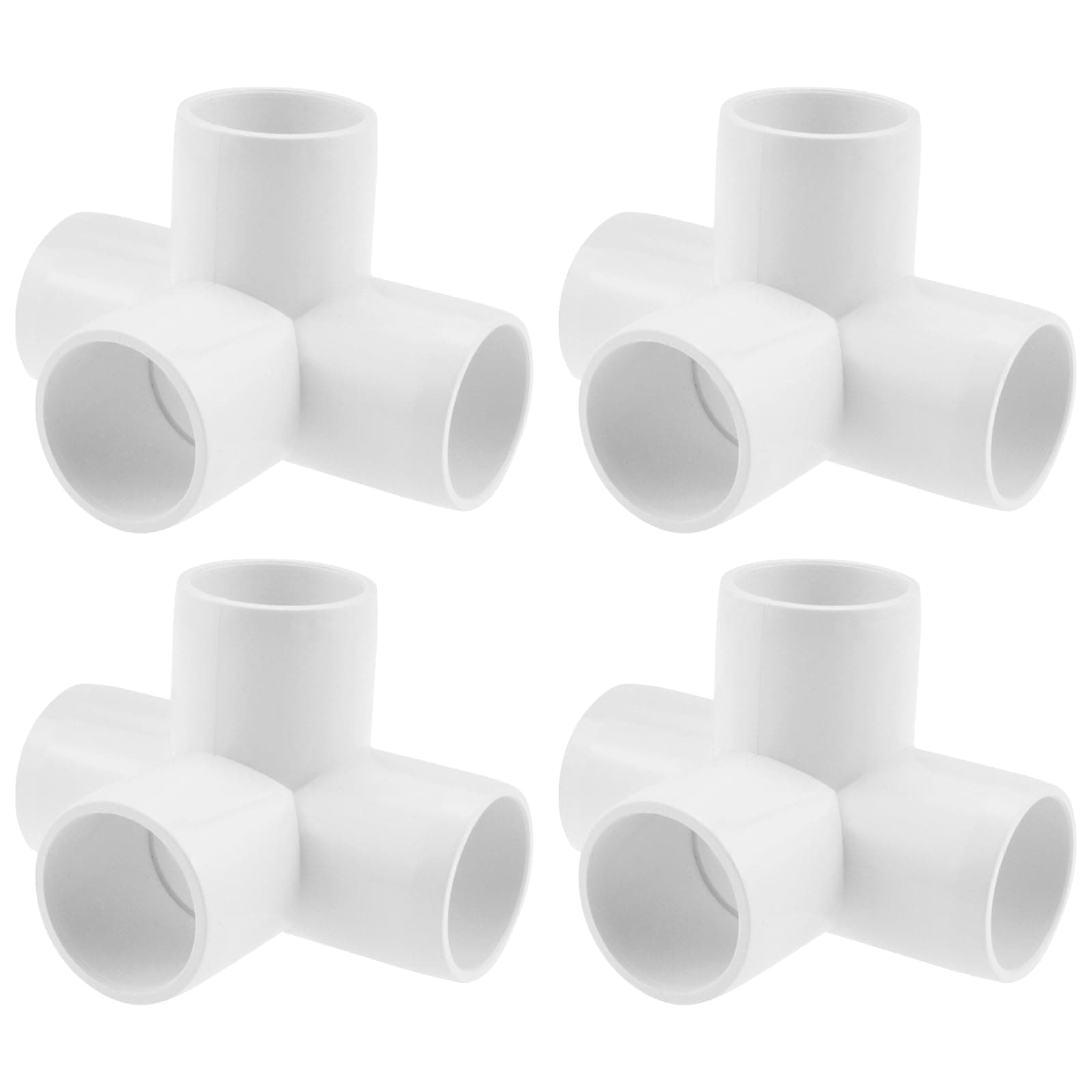 SDTC Tech 4-Pack 3/4" 4 Way PVC Fitting Elbow Furniture Grade Pipe Connector for DIY PVC Shelf Garden Support Structure Storage Frame, White