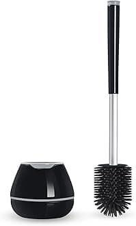 BOOMJOY Toilet Brush and Holder Set, Black Silicone Toilet Bowl Cleaner Brush, Toilet Scrubber Brush with Tweezers for Bathroom Cleaning, RV Accessories and House Organization Must-Haves