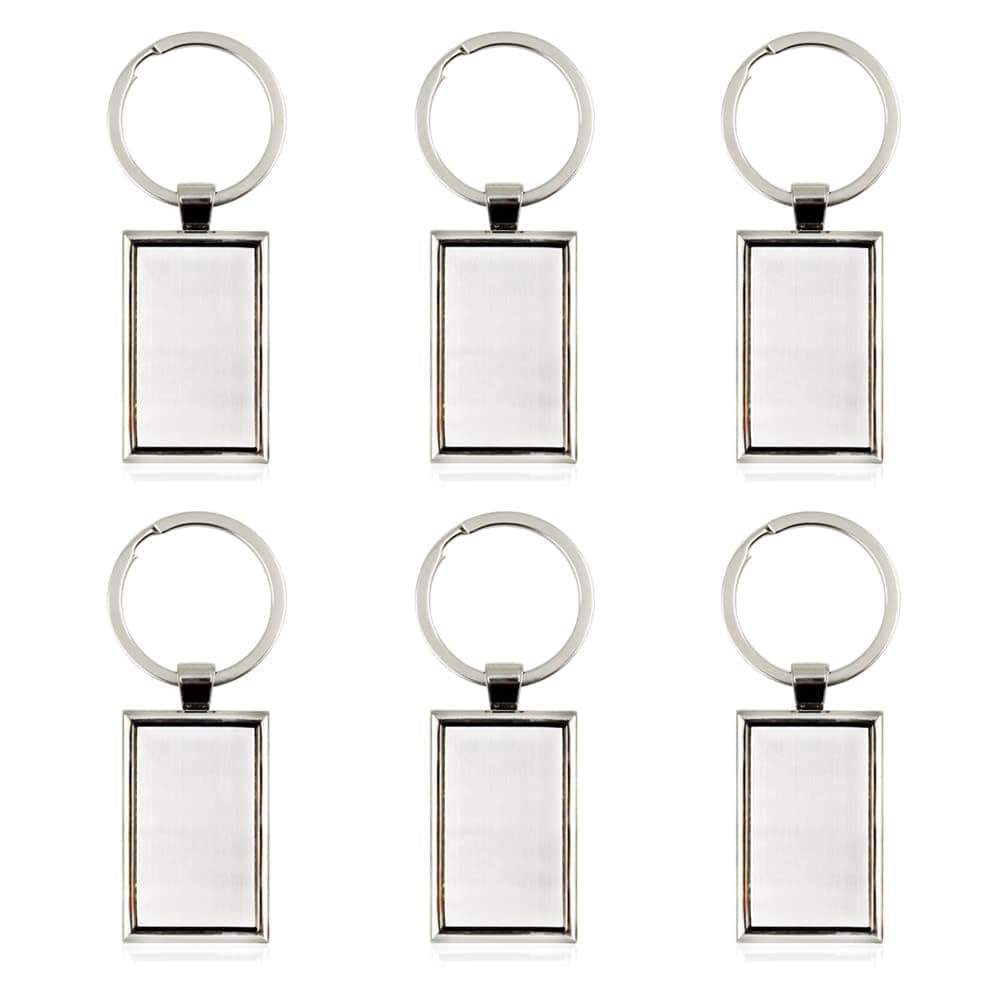 Tazweeq 6Pcs Solid Metal Key Tags, with Split Key Ring, Silver Labels, Polished Key Labels Key Chain Tags, Blank Labeling Tags, Dog Tags, Luggage Tags, Rectangular