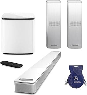 BoseSmart Ultra Dolby Atmos Soundbar, White, Bundle with Bass Module 700 and 2X Surround Speakers 700 and H&A HDMI Cable
