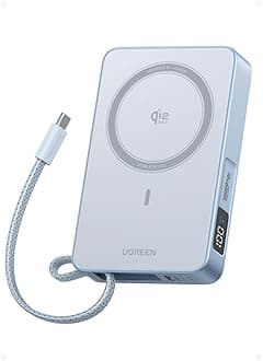 UGREEN MagFlow 10,000mAh Power Bank, Qi2 25W Certified Wireless Charging, Magnetic Portable Charger for MagSafe with Built-in Cable, 30W USB-C Battery Pack for iPhone 17 Pro Max/16/15/14/13/12