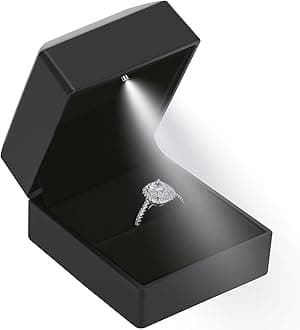 LED Ring Earring Box for Proposal, Wedding, Engagement， Luxury Jewelry Gift Box with LED Light, Jewellry Display Box (Black)