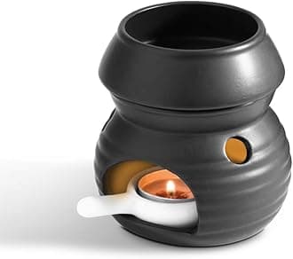 Essential Oil Burner Wax Melt Burner with Candle Spoon, Aromatherapy Aroma Burner Ceramic Oil Diffuser Candle Tealight Oil Warmer Yoga Spa Home Decor Christmas Housewarming Gift Black 1Pack