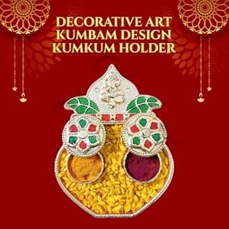 Kumbam Double Kumkuma Holder Chimil Box - Plastic Golden Metallic Color(Pack of 10) - Decorative Art Design Tilak Daani, Sindoor for Women Return Gift, Diwali, Weddings, Pooja