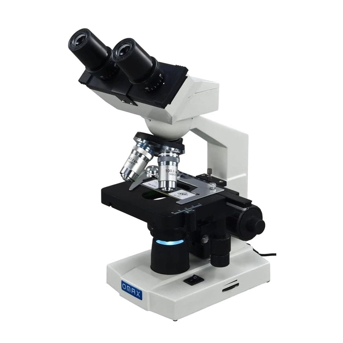 OMAX 40X-2000X LED Binocular Compound Lab Microscope w/Double Layer Mechanical Stage + Blank Slides, Cover Slips, & Lens Cleaning Paper, M82ES-SC100-LP100