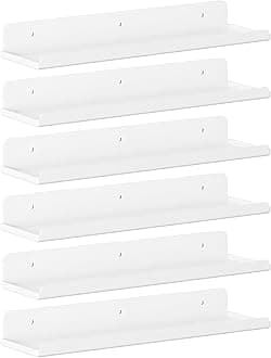 Lifewit Floating Shelves for Wall, 6 Pack White Acrylic Shelf 15" Room Decor for Bookcase/Vinyl Record Display/Photo/Picture in Bedroom, Living Room, Bathroom, Kitchen Storage and Organization