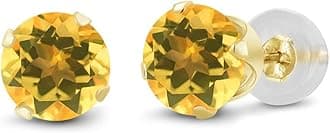 Gem Stone KingGem Stone King 14K Gold Gemstone Birthstone Solitaire Stud Earrings | Round 6MM | Gold Earrings for Women