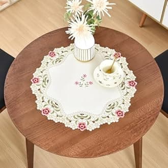 2 Pack Small Round Doily Embroidered Place Mat Lace Table Topper Vintage Beige End Table Cover for Coffee Wedding Dinning Party 20 Inch