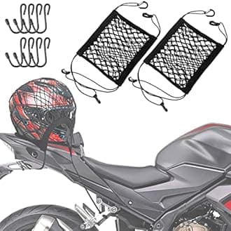 2PCS Upgrade Cargo Net for Motorcycle Helmet Storage, 10"X11" High-Elastic Double Layer Bungee Net with 8 Extra Strong Metal Hooks, Luggage Strap Rack Expansion Organizer Net for Motorbike Trike Cycle