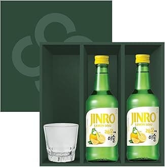 Jinro Chamisul Soju Lemon Flavour 350ml (Pack of 2) with Soju Glass | Korean Flavoured Soju Gift Set | 13% Alc./Vol [NEW FLAVOUR]