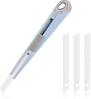 Ceramic Paper Cutter Box Cutter Foam Cutter Safety snap off Blades Retractable Utility Knife Extra 3 Blades (0.35 inch Wide) Cartons Cutting Finger Friendly Knife (Blue)