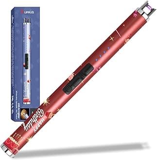 Candle Arc USB Lighter Electric Lighter with Upgraded LED Battery Display Safety Switch Rechargeable Flameless Plasma Windproof Portable for Birthday (Birthday Red)