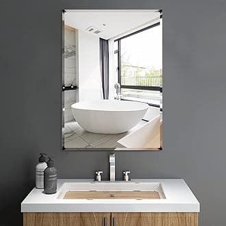 Self Adhesive Glass Mirror, Bathroom Wall Mounted Mirror, Make Up Mirror Sticker for Home Living Room Bedroom, Frameless Modern Vanity Mirror for Wall Tiles Decoration Hanging (50 * 70CM)