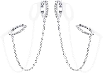 PAVOI 14K Gold Chain Earrings for Women, Cubic Zirconia Pearl Hoop Earrings for Women