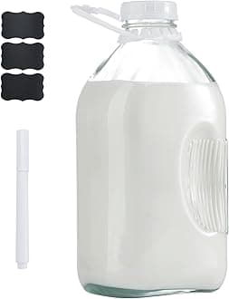 Glass Milk Jugs Bottle - 64Oz Water Container with Airtight Screw Lid, Half Gallon Juice Jar Pitcher for Storage Iced or Hot Drinks in Refrigerator, Set of 1