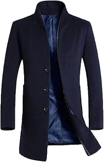 Men's Trench Coat Long Wool Blend Overcoat Slim Fit Down Topcoat
