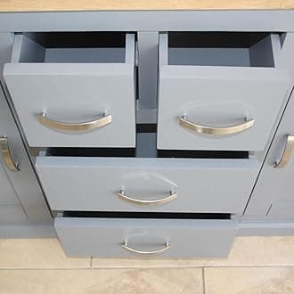 Wooden Bathroom Vanity Unit with 2 Ceramic Basins - Modern Bathroom Sink Cabinet with Drawers - Double Vanity Unit with Chromed Mixer Taps - Grey Painted - Rectangle Bowl (603GCB021X2)