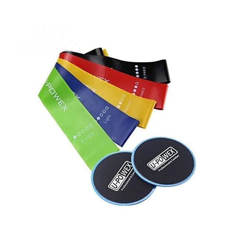 Resistance Loop Exercise Bands with 2 Core Sliders (Blue) Set of 5