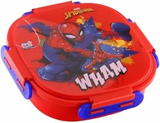 SKI Homeware Baker Insulated 3 Grid bento Lunch Box with Stainless Steel Inner and a Steel Spoon- Spiderman