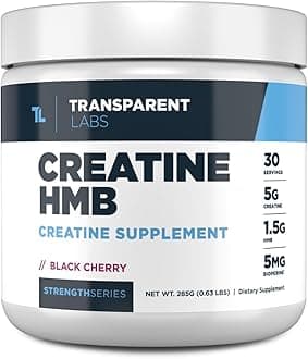 Transparent Labs Creatine HMB - Creatine Monohydrate Powder with HMB for Muscle Growth, Increased Strength, Enhanced Energy Output, and Improved Athletic Performance - 30 Servings, Black Cherry