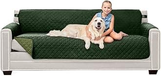 Sofa Shield Couch Slip Covers for Dogs, Reversible Furniture Protector with Strap, Stain and Tear Resistant Cushion Cover, 78 inch Seat, Machine Washable Slipcover Pets, Cats, Hunter Green Sage