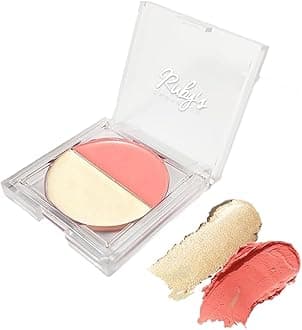 Ruby's Organics Cream Blush for Cheeks & Highlighter Duo Palette- Blusher for Face Makeup, Lightweight Flawless All Day Glow, All Skin Types, Natural &Paraben Free (Peach + Aura) 9g